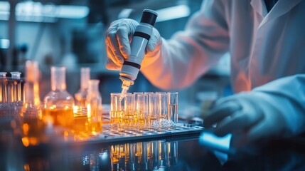 Biotechnology research: Scientists testing innovative treatments in a cutting-edge lab for healthcare advancements