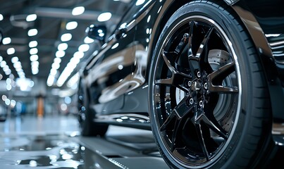 Modern black car on the street. Close-up