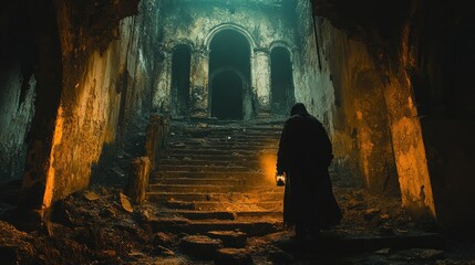 Mysterious Figure in a Ruined Building