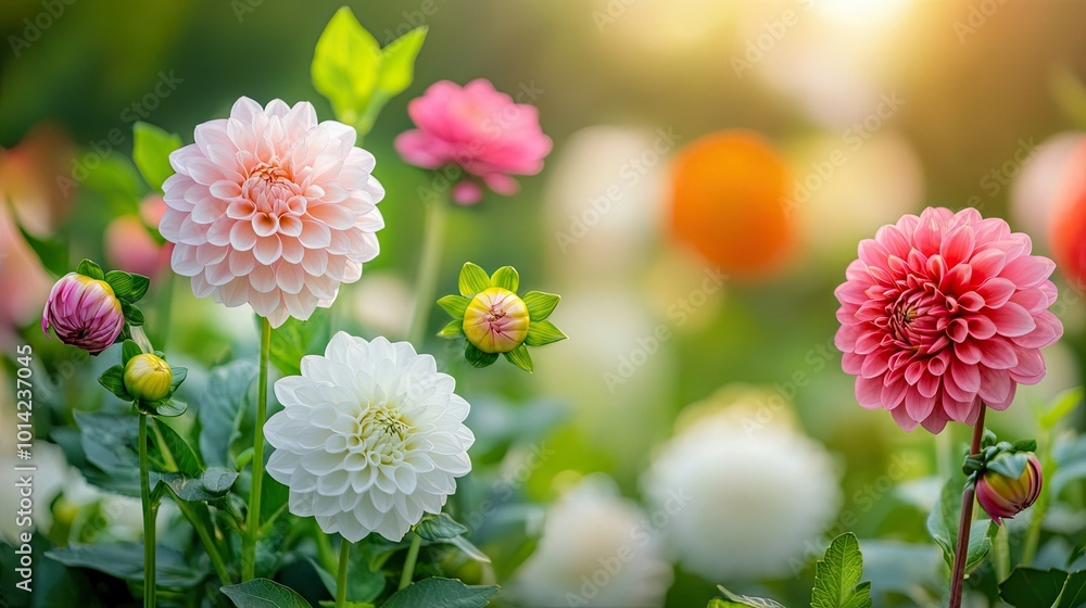 Wall mural A vibrant field of colorful dahlias in bloom.