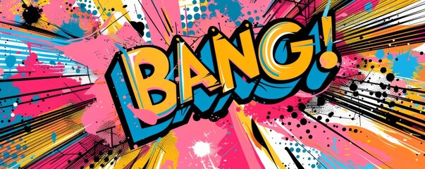 Abstract pop art background featuring "BANG!" Bold patterns, Dynamic visuals, Vibrant vector