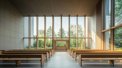 Obraz premium A modern church with minimalist design and large windows