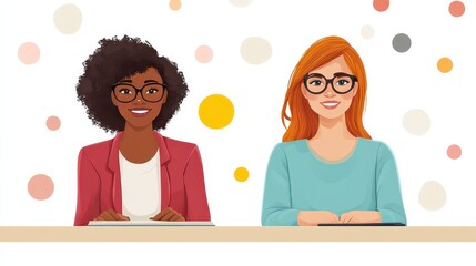 Two diverse woman professors at a university or college, a smart lecturer and teacher, providing academic education to students in school, promoting learning and study