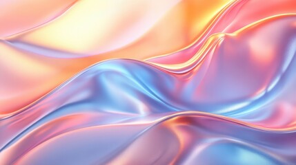 Naklejka premium Holographic chrome gradient waves abstract background.