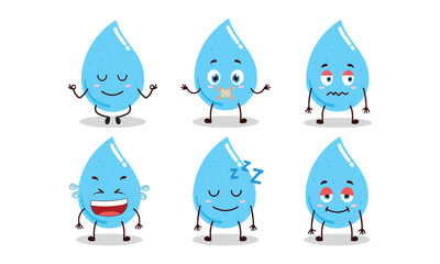 funny water drop cartoon with various expressions vector illustration
