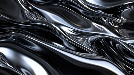 Abstract black and silver liquid metal texture, smooth and flowing design. Futuristic and modern art concept