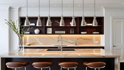 High-tech kitchen space with sleek finishes and elegant furniture design

