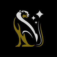 ILLUSTRATION 93 ABSTRACT VECTOR ART OF BIG CAT SITTING AND LOOKING AT THE STARS