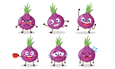 funny onion cartoon character with many pose activity vector illustration