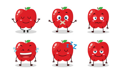 funny red apple cartoon with various expressions vector illustration