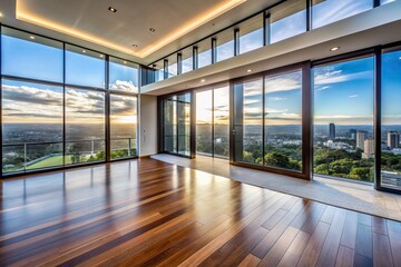 The stock photo features the luxurious top floor of a modern house or apartment building showcasing...