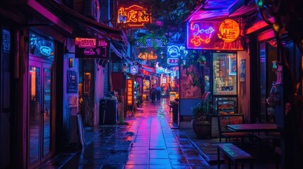 Naklejka premium Neon Alleyway in Hong Kong