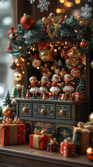 Fototapeta premium Christmas-themed musical toy box with tiny dancing figures