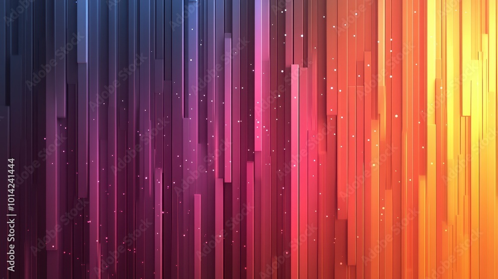 Poster abstract colorful vertical bars against a gradient background, suggesting data visualization or soun