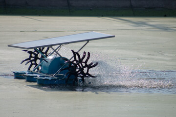 Wastewater treatment using water turbine powered by solar panel