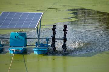 Wastewater treatment using water turbine powered by solar panel