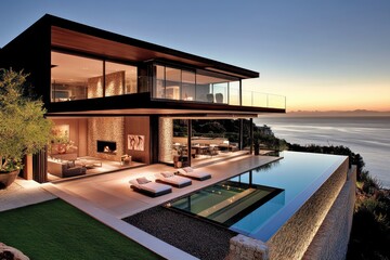 Obraz premium Modern Luxury Villa with Infinity Pool overlooking the Sea