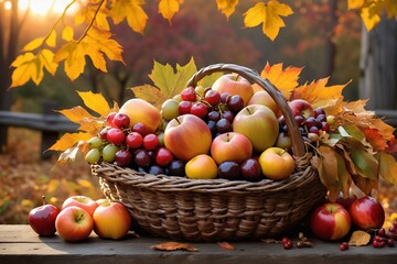 autumn apples and autumn leaves
