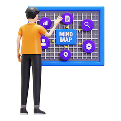 3d Young Man Working On Mind Mapping Illustration