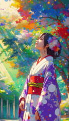 Fototapeta premium 着物の女性イラスト