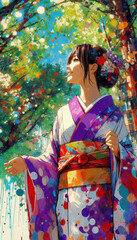 Fototapeta premium 着物の女性イラスト