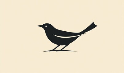Obraz premium A simple, black silhouette of a bird on a beige background.