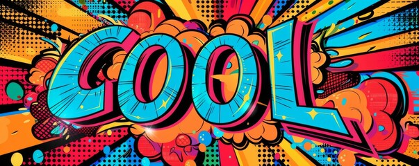 Energetic pop art background featuring "COOL." Comic book elements, Bold patterns, Bright vector