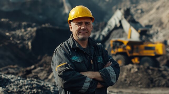 Miner stands confidently at a construction site during daylight hours
