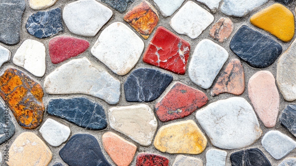 Poster a top-down shot of a colorful mosaic floor with intricate patterns, offering a vibrant and artistic 