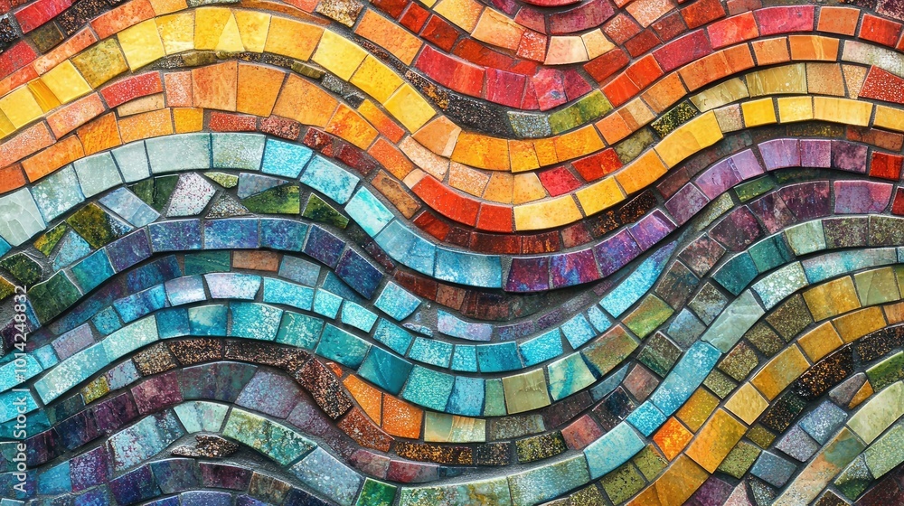Poster a top-down shot of a colorful mosaic floor with intricate patterns, offering a vibrant and artistic 