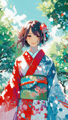 Naklejka premium 着物の女性イラスト