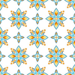 Geometric floral pattern. Seamless vector background. Colorful ornament. Ornament for fabric, wallpaper, packaging, decorative print.
