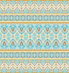 Geometric floral pattern. Seamless vector background. Colorful ornament. Ornament for fabric, wallpaper, packaging, decorative print.
