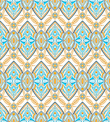 Geometric floral pattern. Seamless vector background. Colorful ornament. Ornament for fabric, wallpaper, packaging, decorative print.
