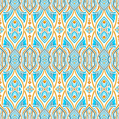 Geometric floral pattern. Seamless vector background. Colorful ornament. Ornament for fabric, wallpaper, packaging, decorative print.
