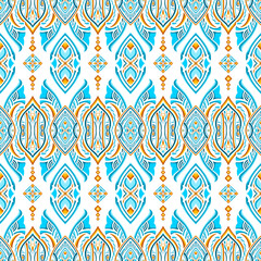 Geometric floral pattern. Seamless vector background. Colorful ornament. Ornament for fabric, wallpaper, packaging, decorative print.
