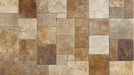 Top view of a polished travertine floor with natural stone textures and earthy color variations.