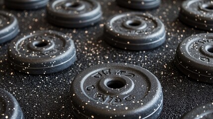 Obraz premium Top-down shot of a textured rubber gym floor in a dark shade, showing its durability and function