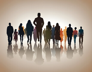 Silhouette of a group of men and women of diverse culture background