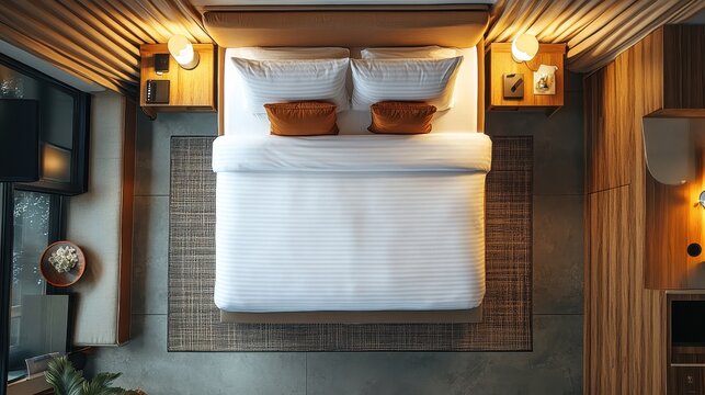 Empty double bed top view