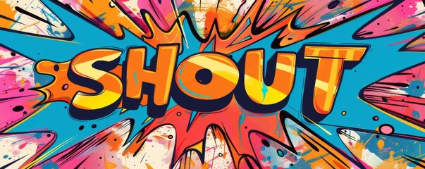Colorful pop art background with "SHOUT" inside. Comic book style, Explosion theme, Vibrant vector
