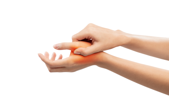 woman hand wrist pain on background.