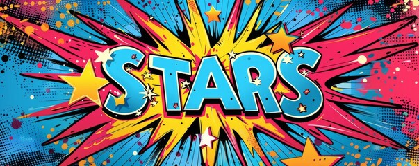 Colorful pop art background with "STARS" inside. Comic book style, Dynamic patterns, Bright vector