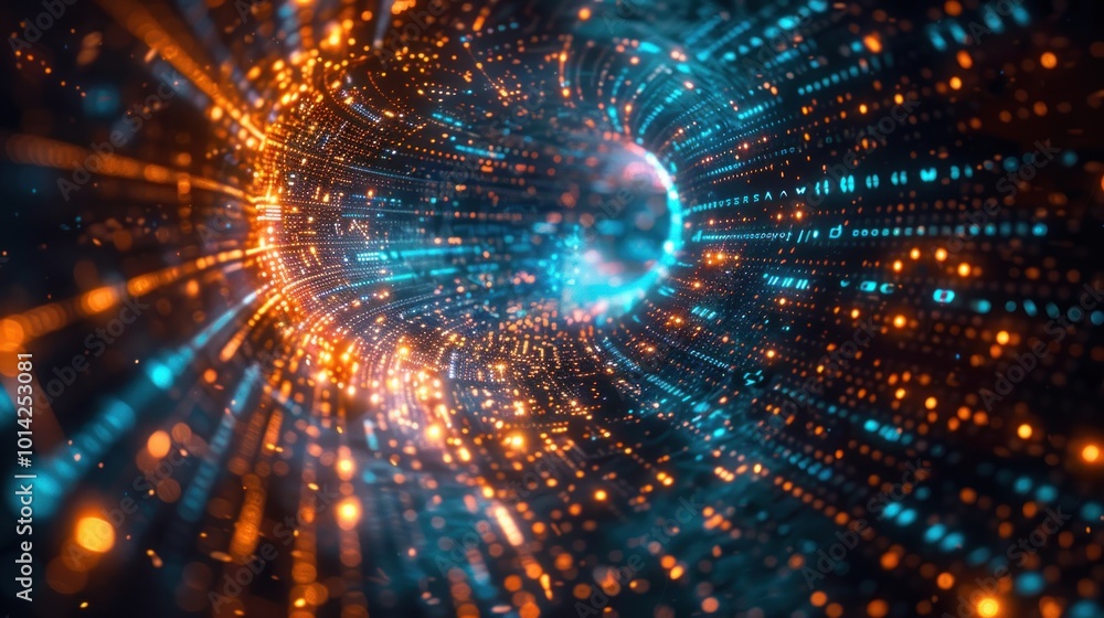 Poster abstract tunnel of light and data