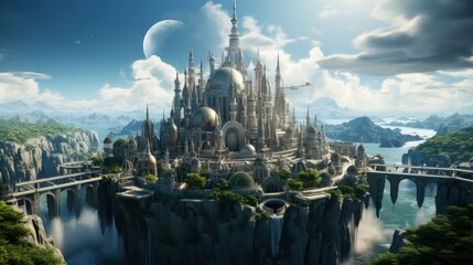 Fototapeta premium Fantasy Cityscape: A Majestic Floating City