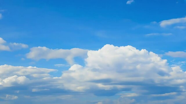 Enjoy captivating timelapse ofblue sky adorned fluffy white clouds dynamic movement cumulus cloud formations nature video captures essence summer ather perfect naturethemed presentations visuals