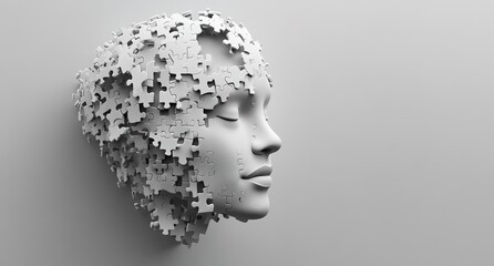 3D rendering of an AI head made from puzzle pieces