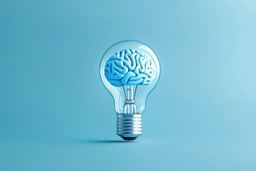 A creative representation of a brain inside a light bulb, symbolizing innovation and the fusion of ideas and intelligence.