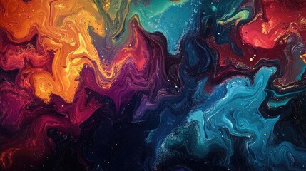 Obraz premium Abstract colorful background with swirling patterns and glitter.
