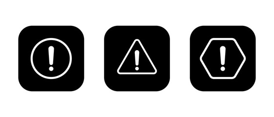 Warning sign, caution icon set on black square